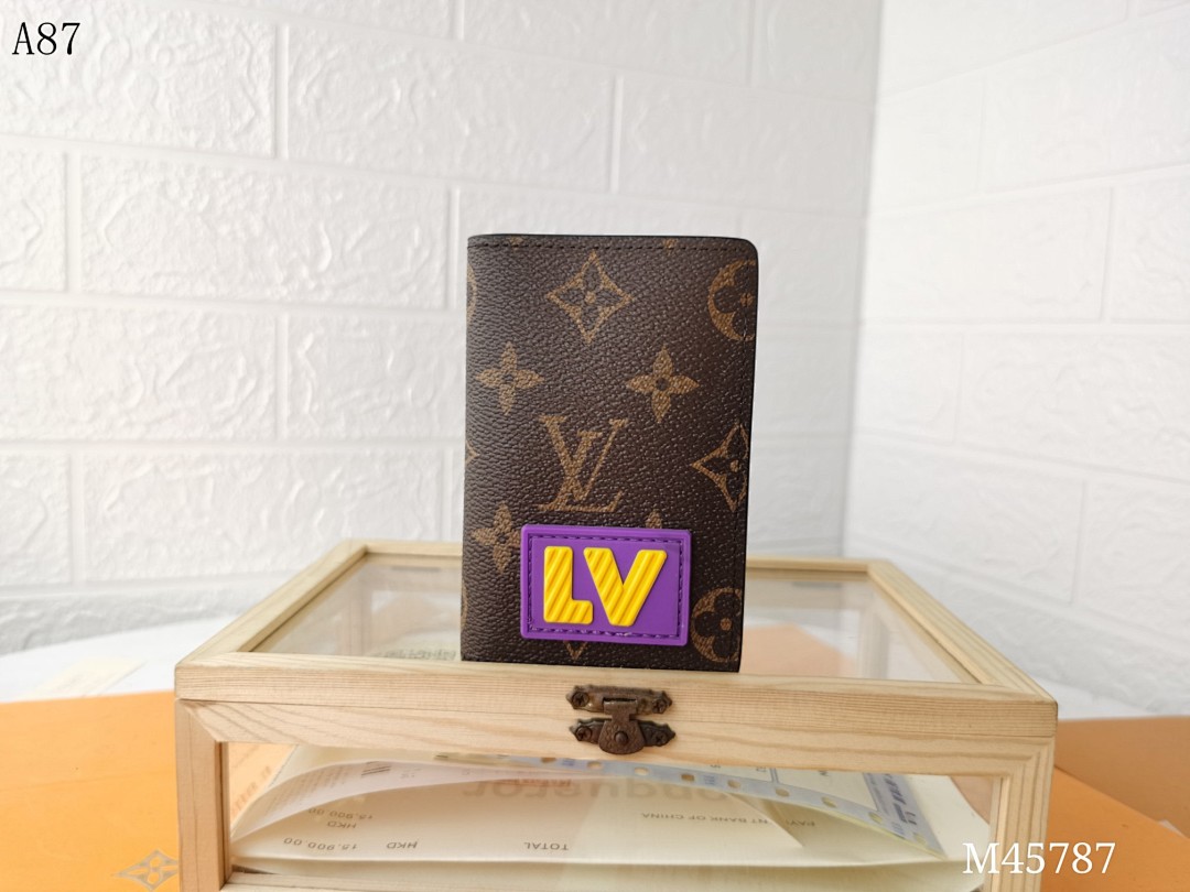 LVutton Monogram Canvas Wallet with LV Patch #930 1 LVutton Monogram Canvas Wallet with LV Patch #930