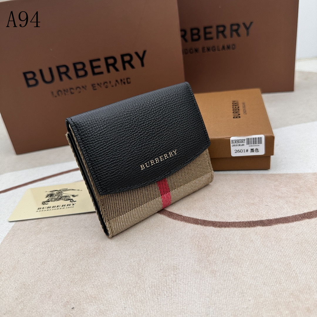 Burberyy London England – Check and Leather Fold Wallet #3217