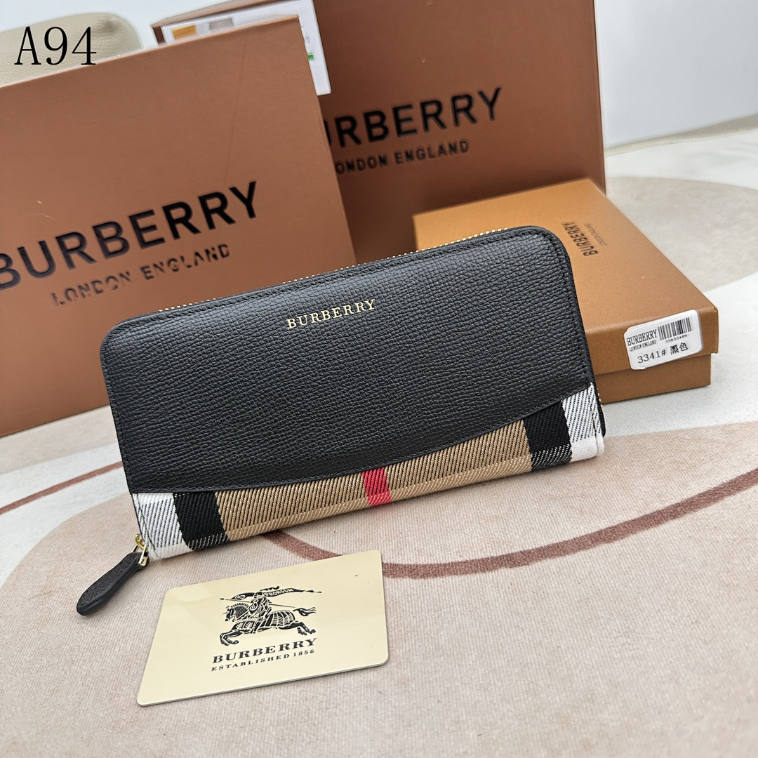 Burberyy Check and Leather Ziparound Wallet #3212