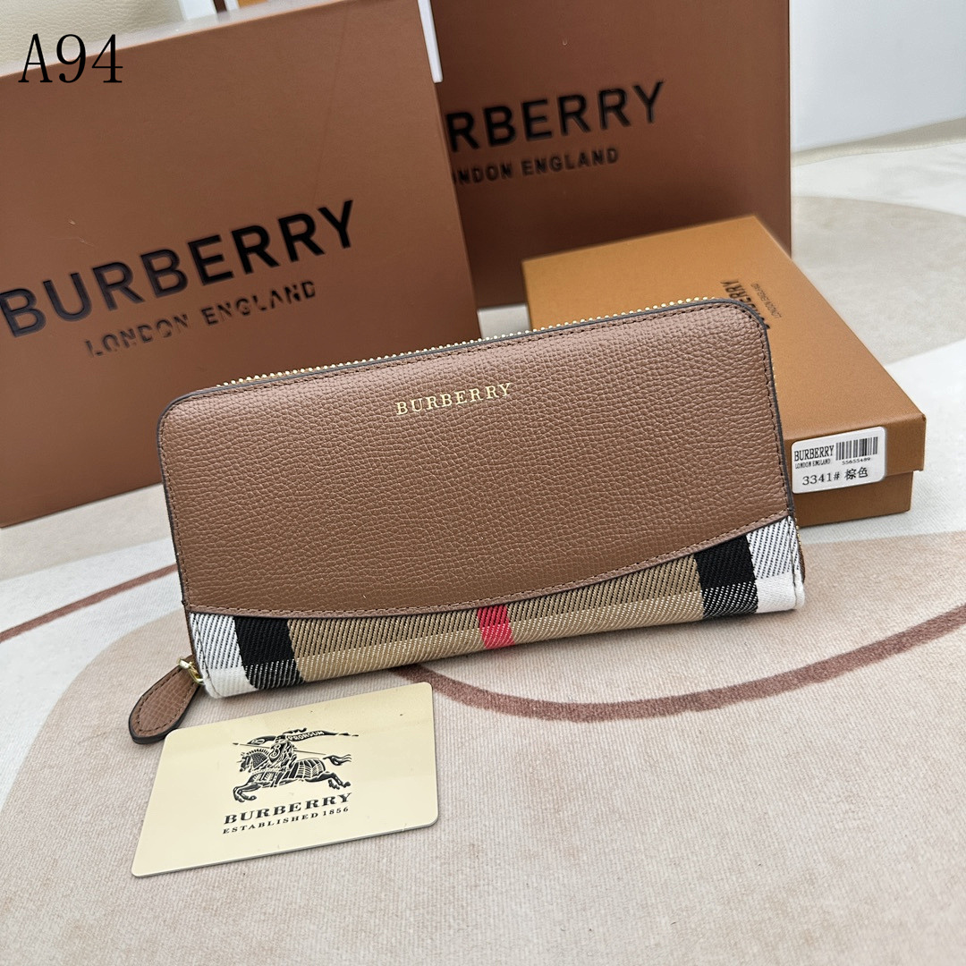 Burberyy Check and Leather Ziparound Wallet #3211