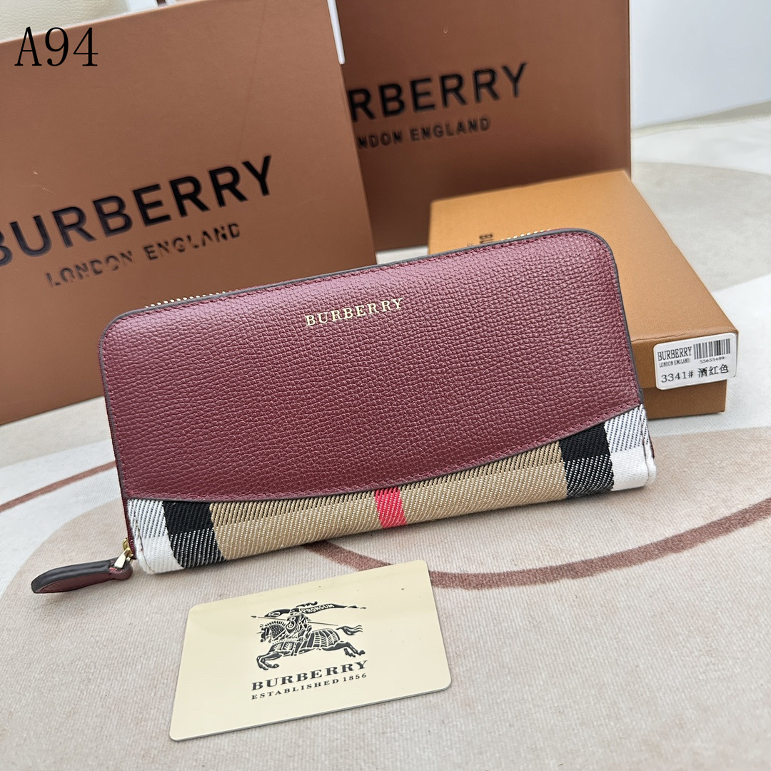 Burberyy – Check and Leather Ziparound Wallet #3210