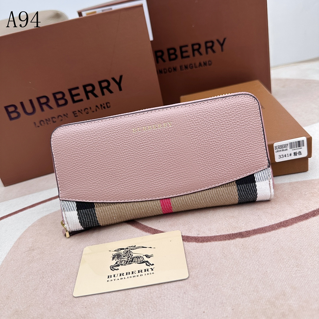 Burberyy Check and Leather Ziparound Wallet #3209