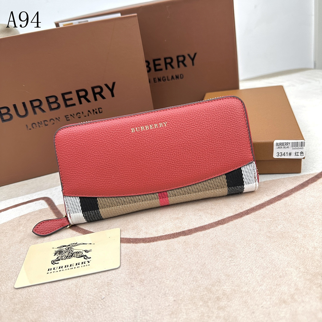 Burberyy Check and Leather Ziparound Wallet #3208