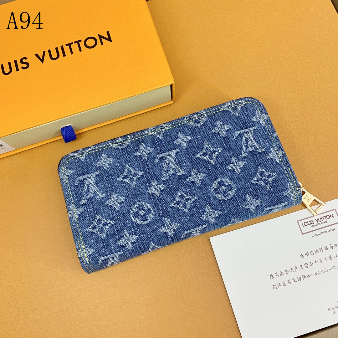 LVutton A94 Denim Monogram Zip Around Wallet #892