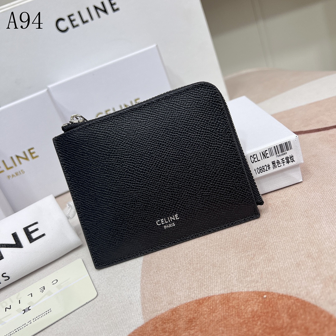 C3linee 10882# Black Palm Grain Zip Around Wallet #3284