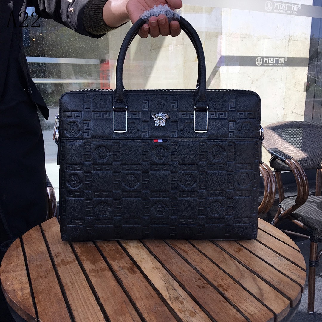 Versaci + A22 + Medusa Embossed Leather Briefcase #655