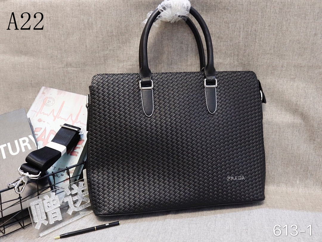 Pr4da + 613-1 + Woven Leather Briefcase #6373