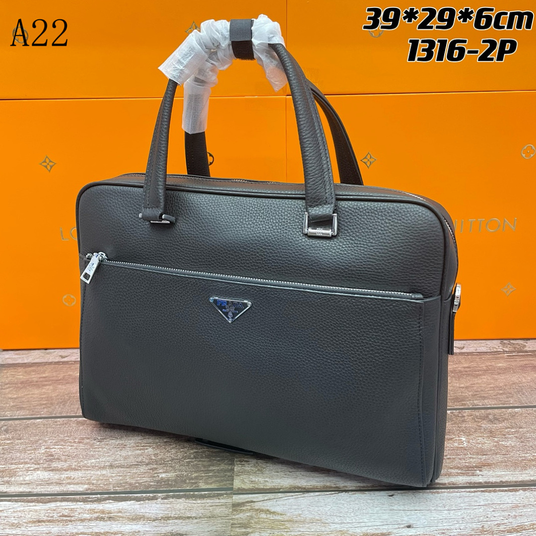 Pr4da + 1316-2P + Leather Briefcase #717