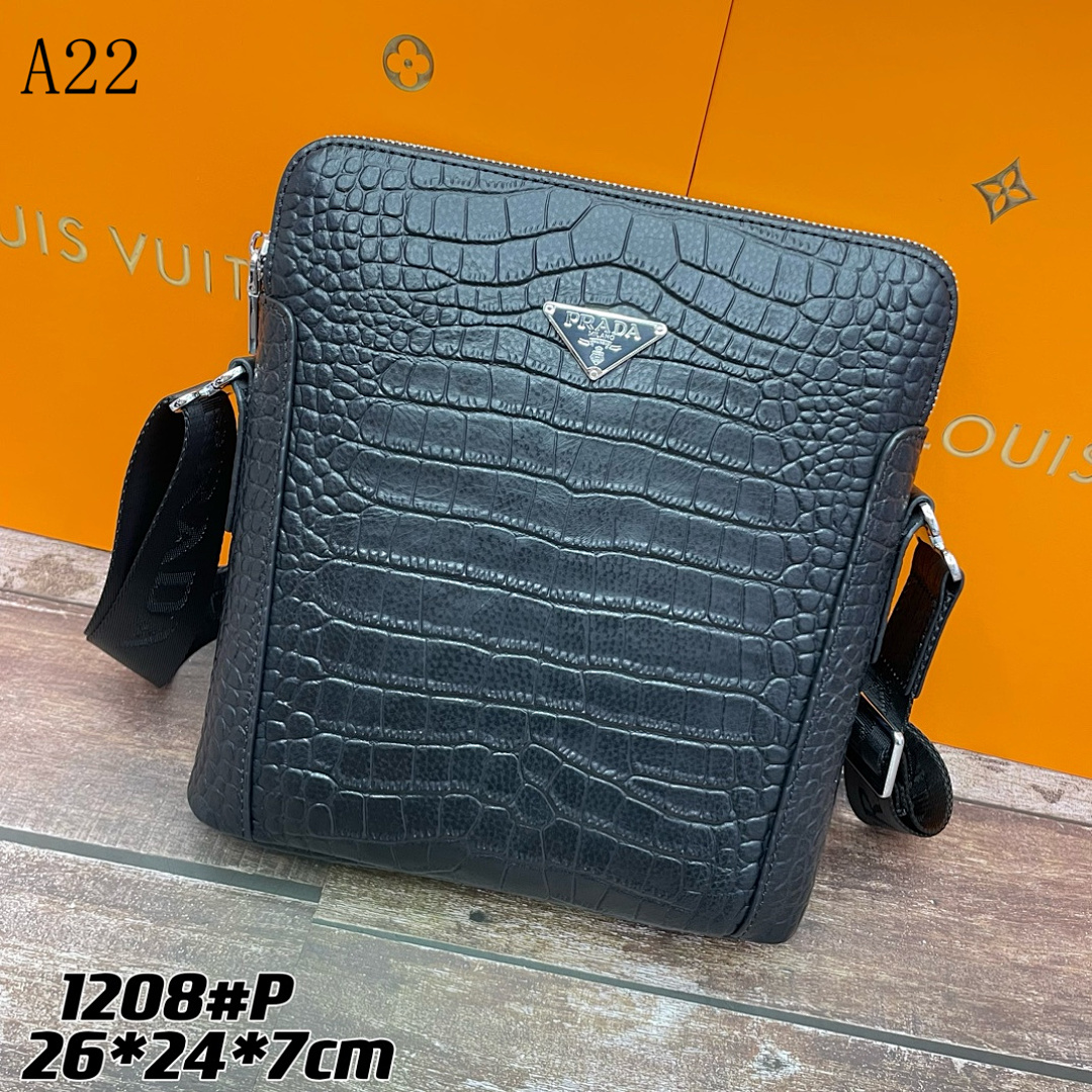Pr4da 1208#P Crocodile-Embossed Leather Crossbody Bag #711