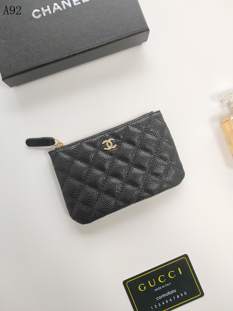 Chan3l Classic Quilted Caviar Leather Coin Purse #776