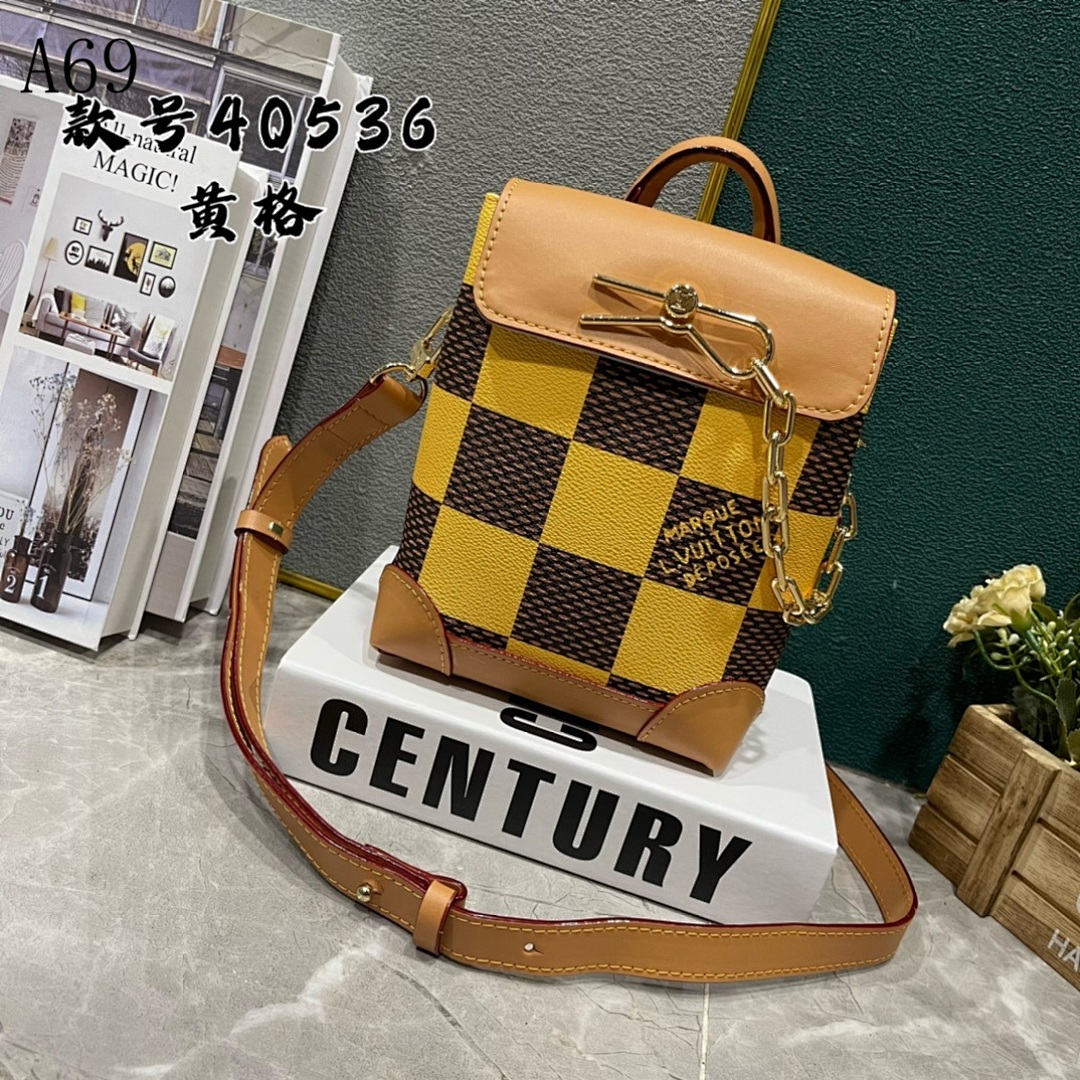 LV A69 Model 40536 Yellow Checkered Backpack #4480