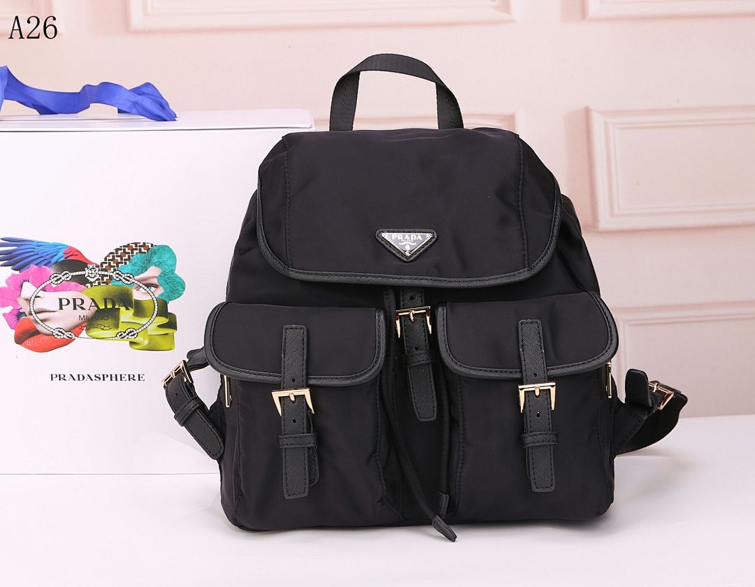 Pr4da Nylon Backpack with Triangular Logo #1932