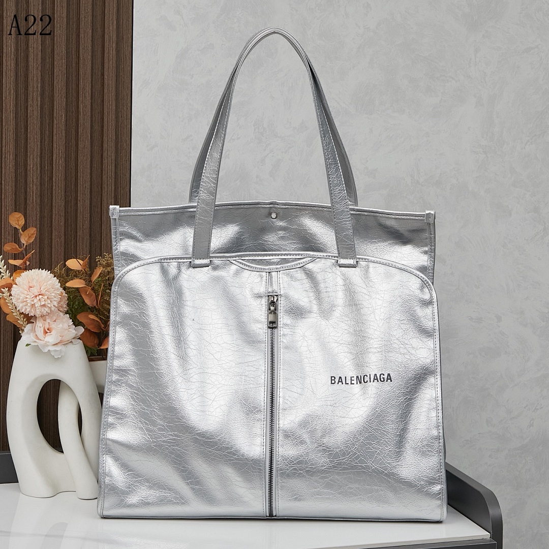 Balensiaga + A22 + Silver Tote Bag #6196