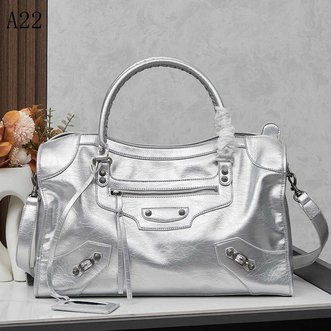 Balensiaga + A22 + Silver Metallic Tote Bag #6169