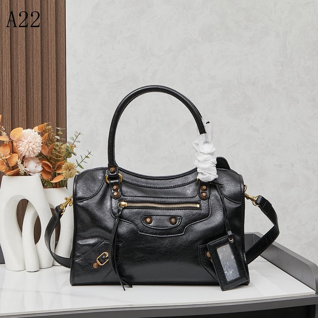 A22 Luxury Black Leather Tote Bag #6209