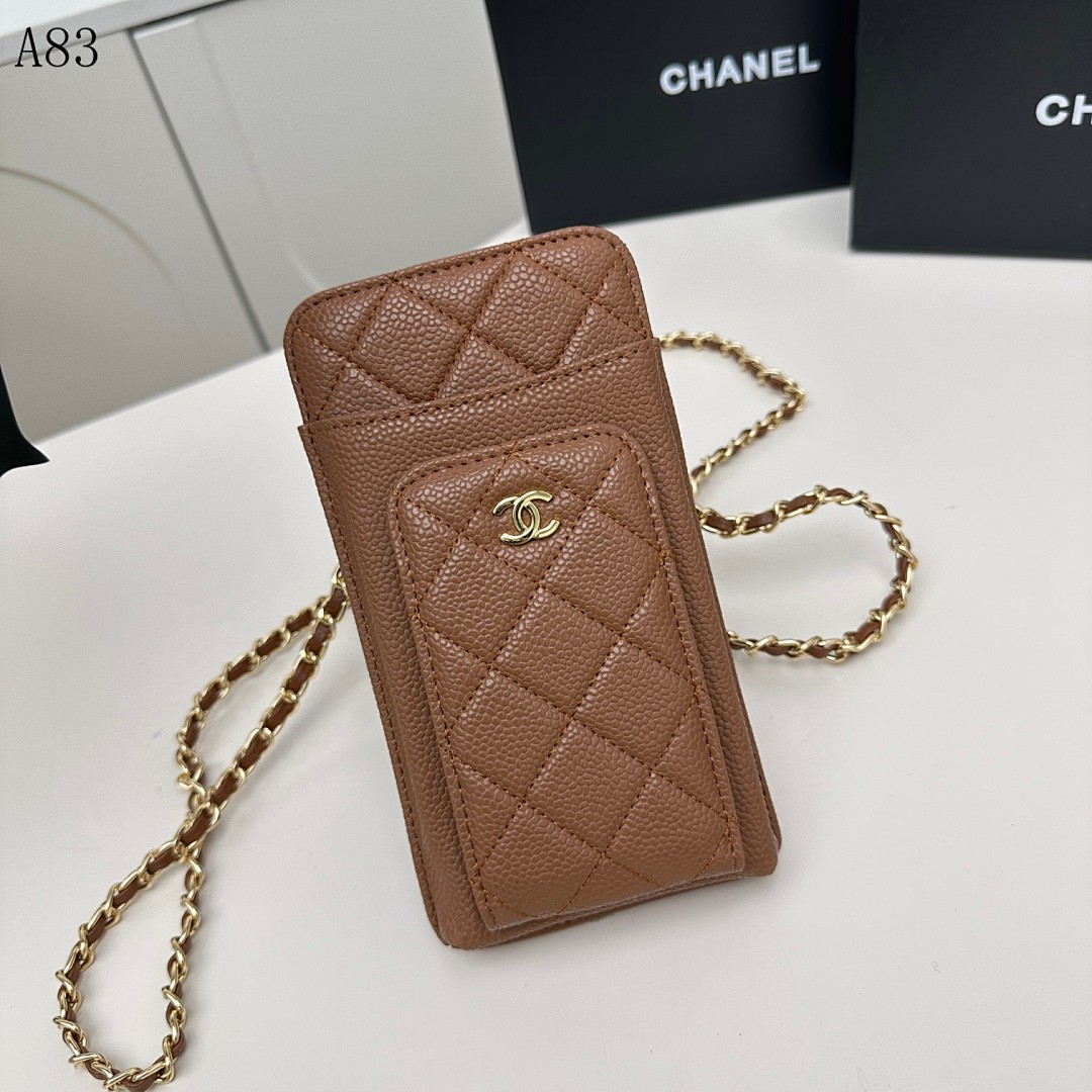 Chan3l Classic Quilted Caviar Leather Phone Case with Chain Strap #764
