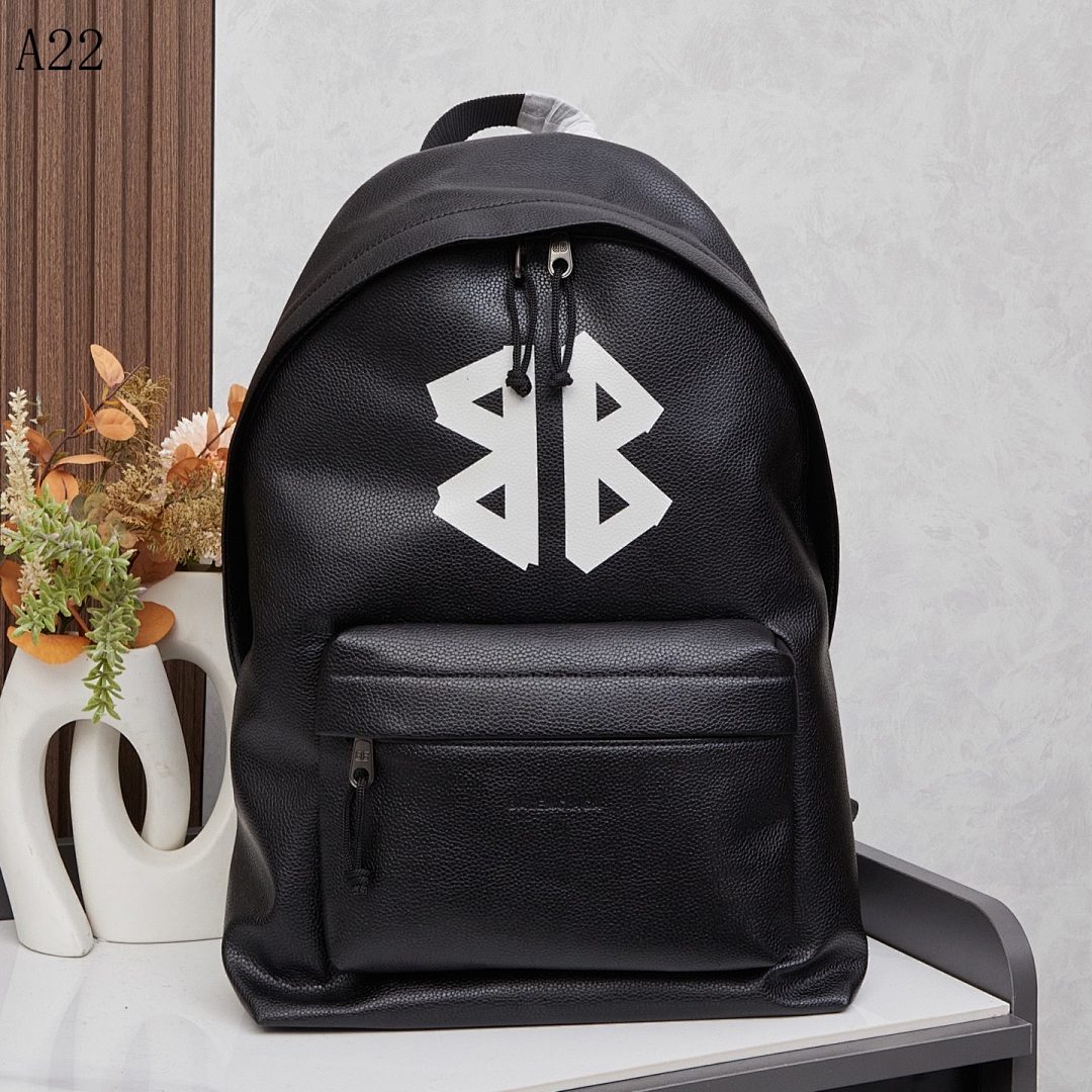 A22 Black Leather Backpack with Monogram Logo #622