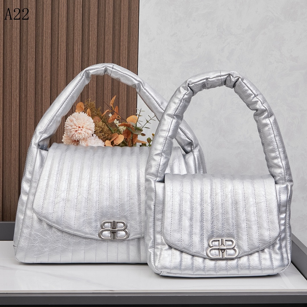 Balmain + BB-01 + Quilted Metallic Silver Tote #608