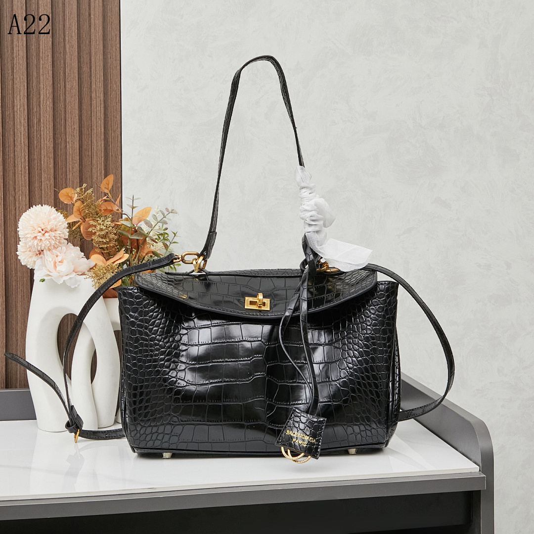 Balensiaga + Classic Calfskin Crocodile-Embossed Tote #602