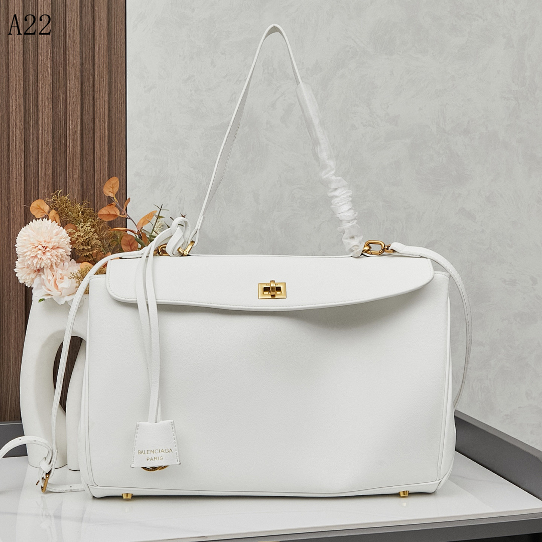Balensiaga – A22 – White Leather Weekender Bag #593