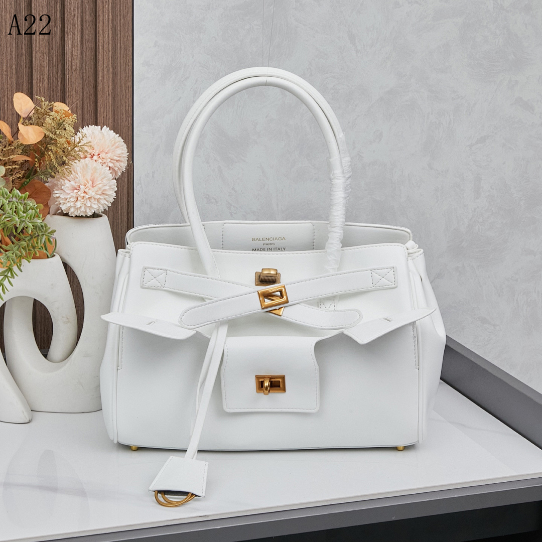 Balensiaga + A22 + Classic White Leather Tote Bag #586