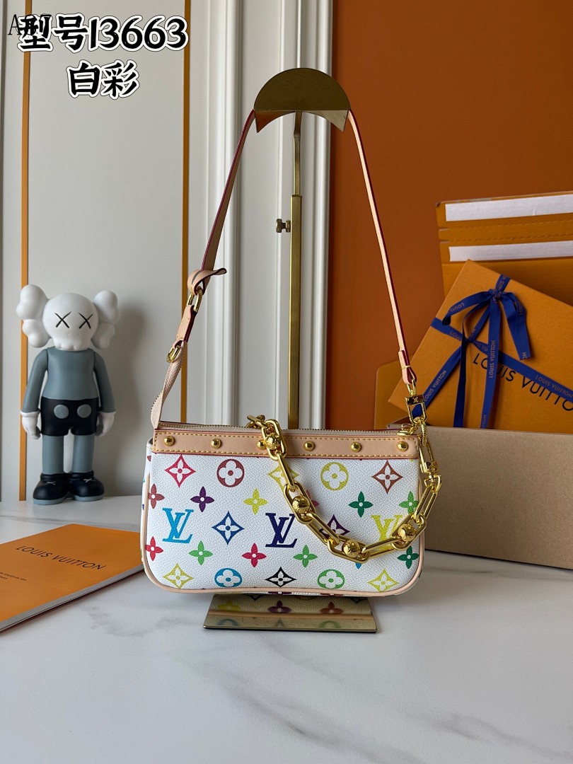 LVutton + I3663 + White Multicolor Monogram Pochette #4203
