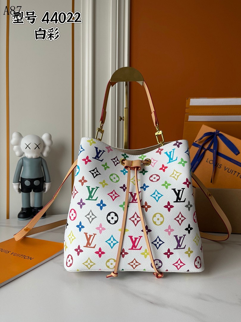 LVutton 44022 White Multicolor Monogram Drawstring Bag #4051