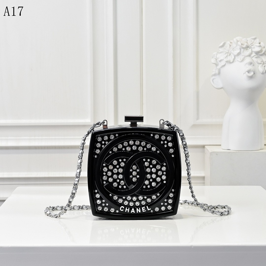 Chan3l – A17 – Crystal-Embellished Square Clutch Bag #2923