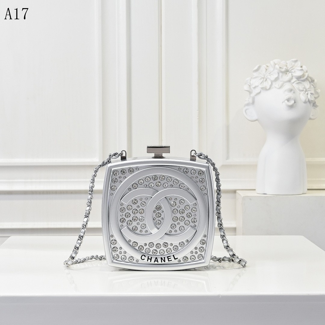 Chan3l A17 Crystal-Embellished Square Clutch Bag #2689