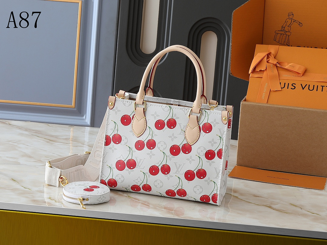 LVutton A87 Cherry Print Tote Bag #4390 1 LVutton A87 Cherry Print Tote Bag #4390