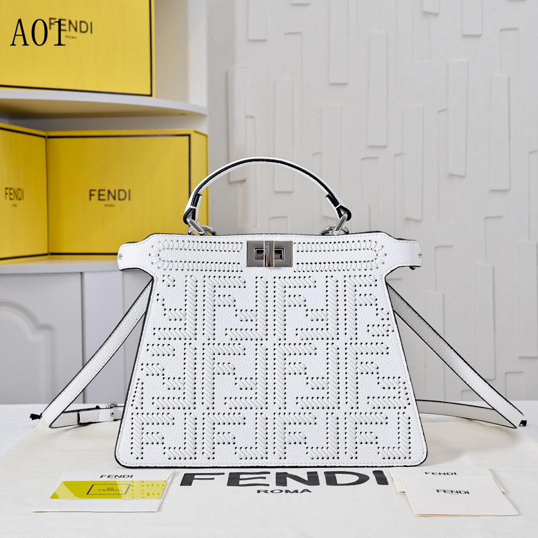 FENDI + Baguette + F3ndii Logo Perforated Leather Tote #2430