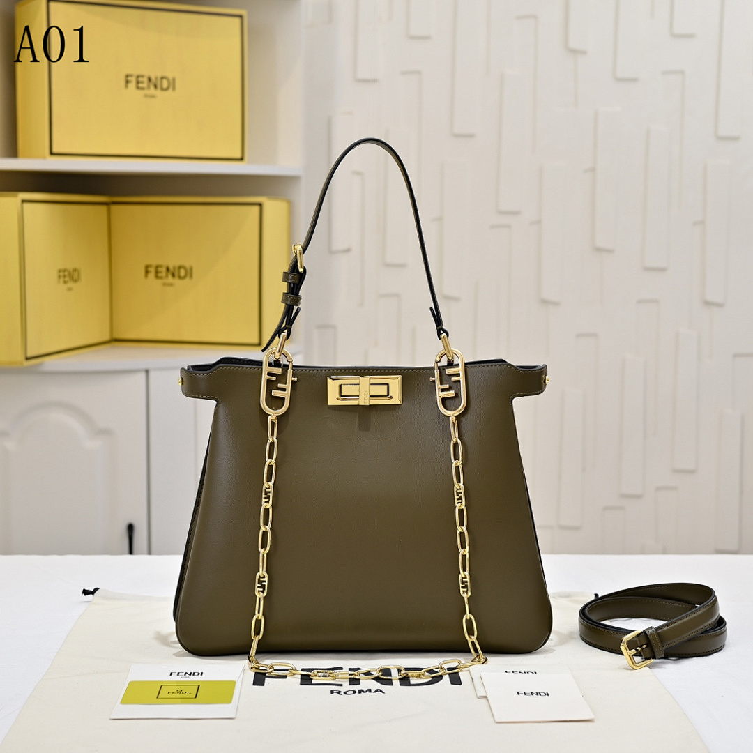 FENDI – Baguette – Olive Green Leather Tote #2375