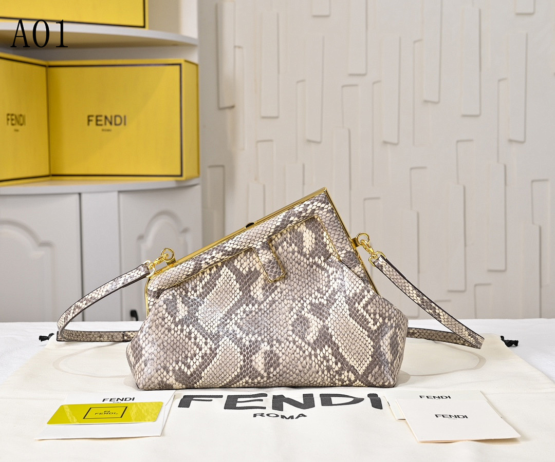 FENDI – Baguette Snake-Print Leather Shoulder Bag #2443