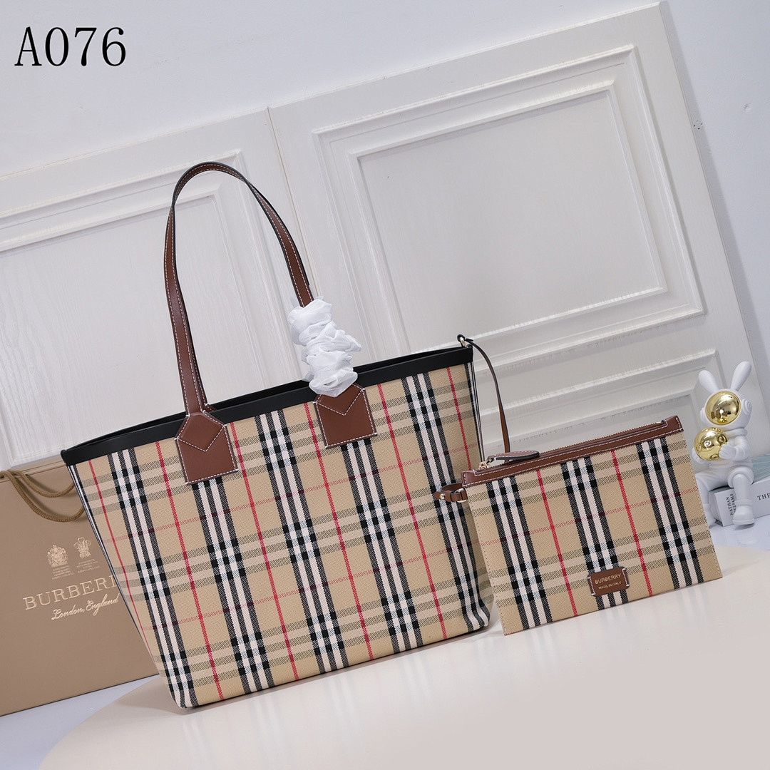 Burberyy A076 Check Tote Bag with Clutch Set #1488