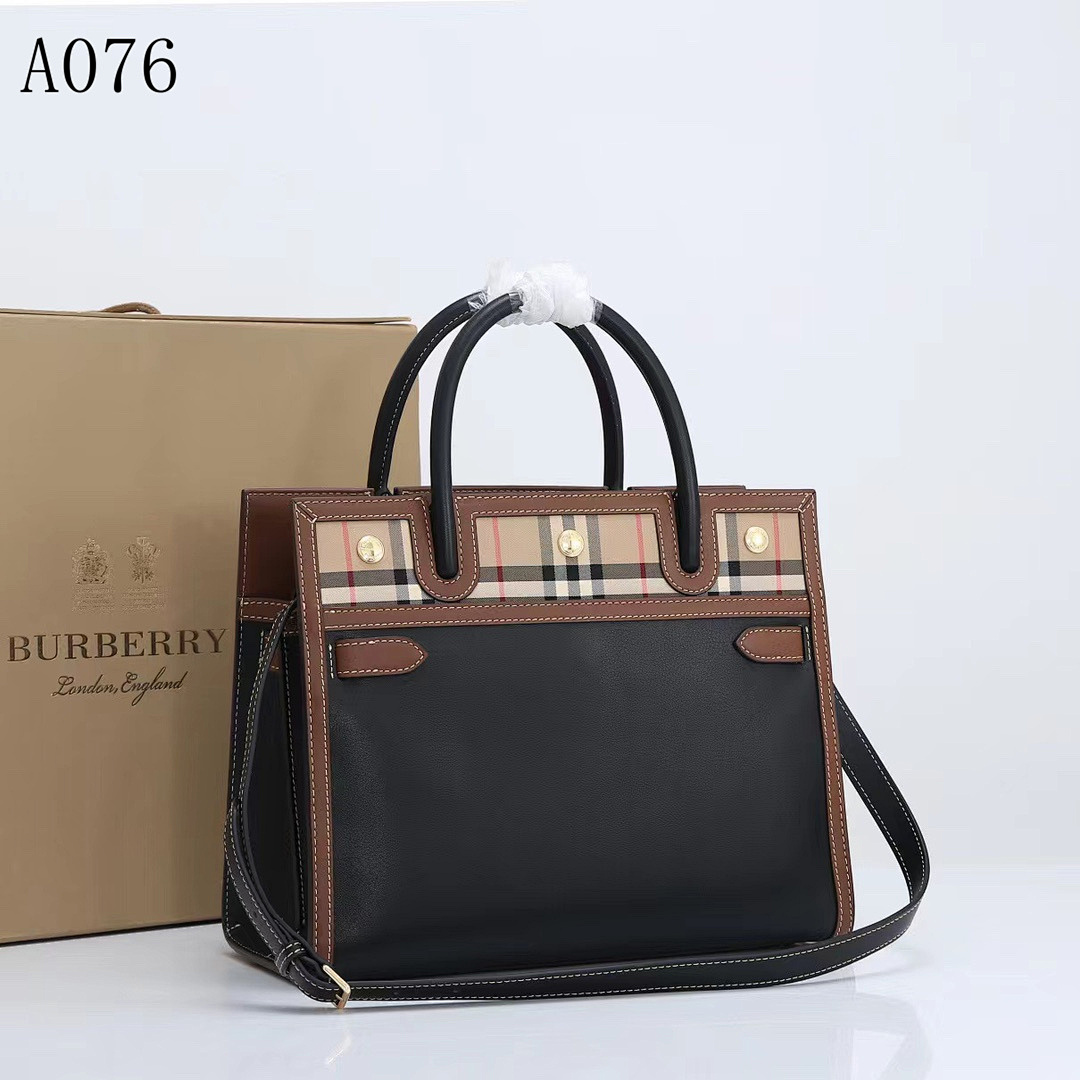 Burberyy A076 Check and Leather Tote Bag #1470