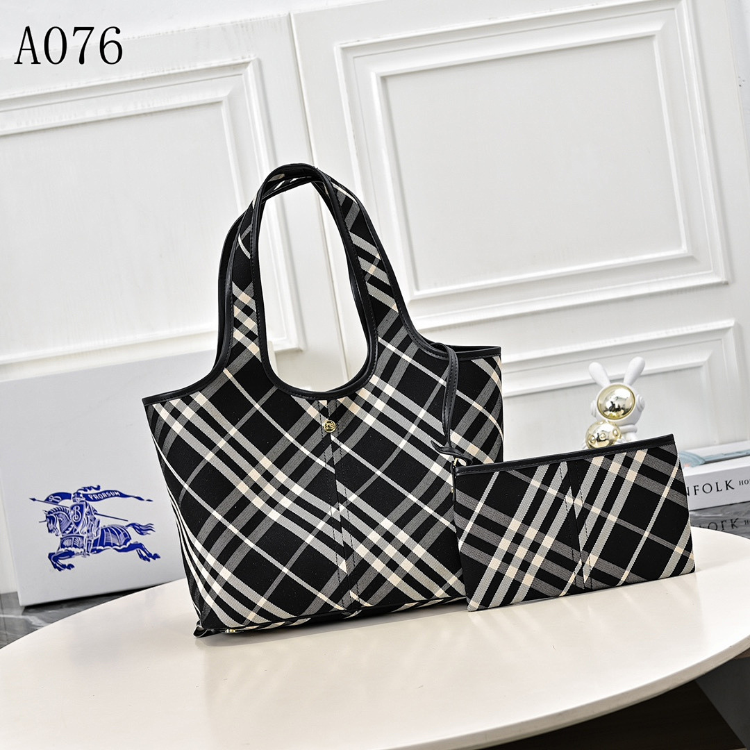 A076 Plaid Tote Bag Set #1463