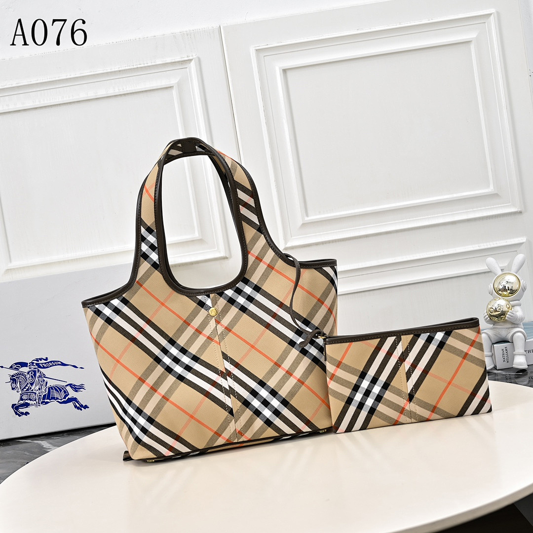 Burberyy A076 Check Tote Bag with Clutch #1462