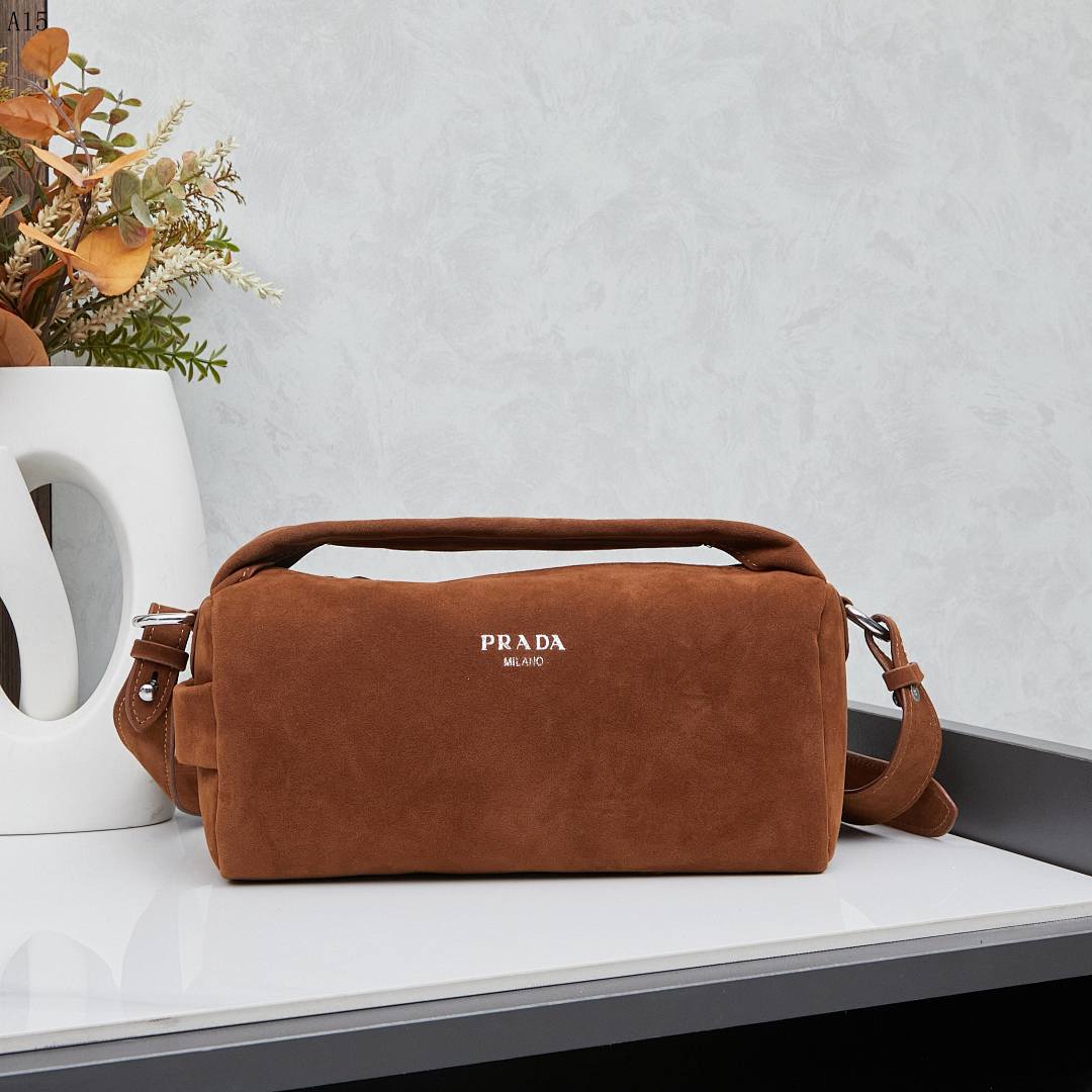 Pr4da Suede Calfskin Shoulder Bag #1806
