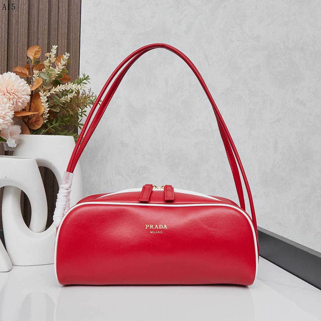 Pr4da Milano Red Leather Bowling Bag #1947