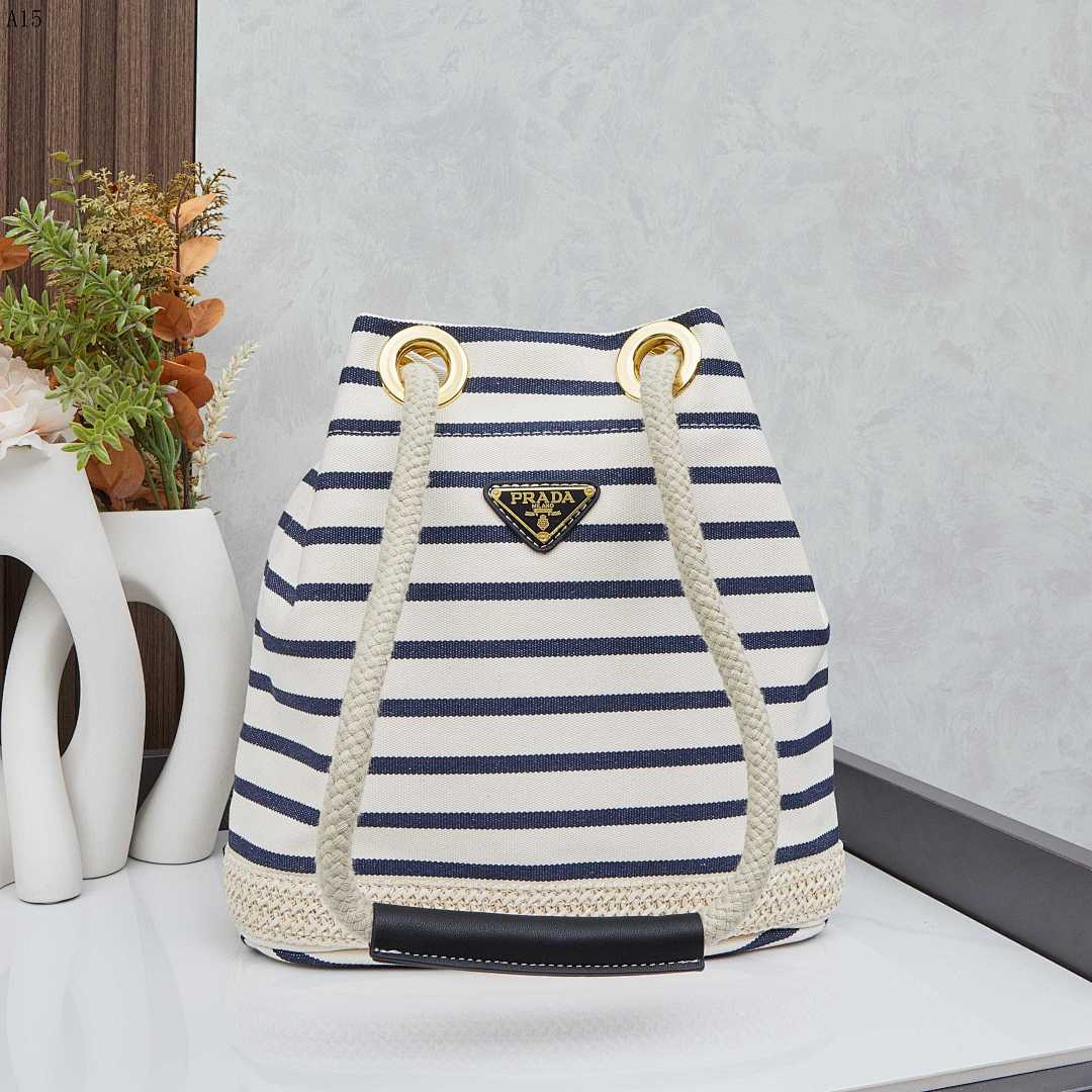 Pr4da Re-Nylon Stripe Drawstring Tote Bag #1980