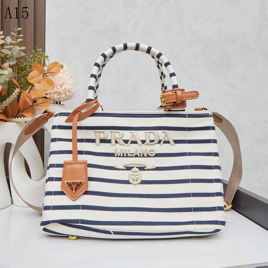 Pr4da Milano Striped Canvas Tote Bag #1986