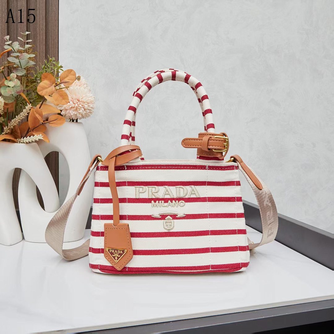 Pr4da Milano Striped Canvas Tote Bag #1557