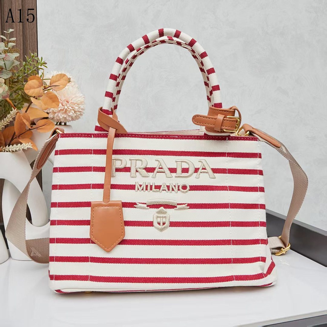Pr4da Milano Striped Canvas Tote Bag #1758