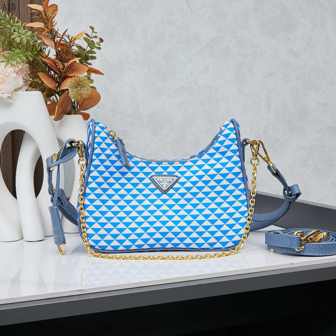 Pr4da + Cahier + Blue Geometric Print Shoulder Bag #1954