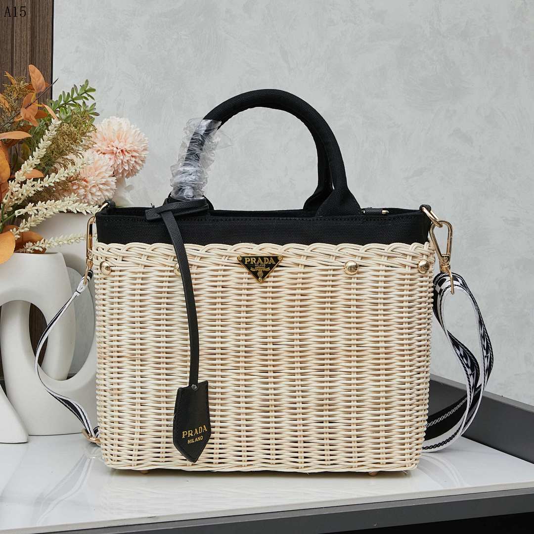 Pr4da Raffia Woven Tote Bag #1623 1 Pr4da Rattan Tote Bag #1637