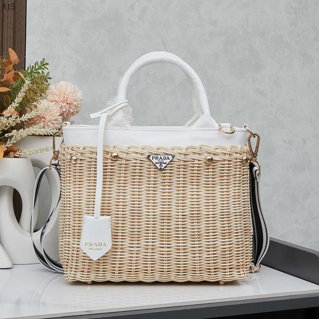 Pr4da Raffia Woven Tote Bag #1808