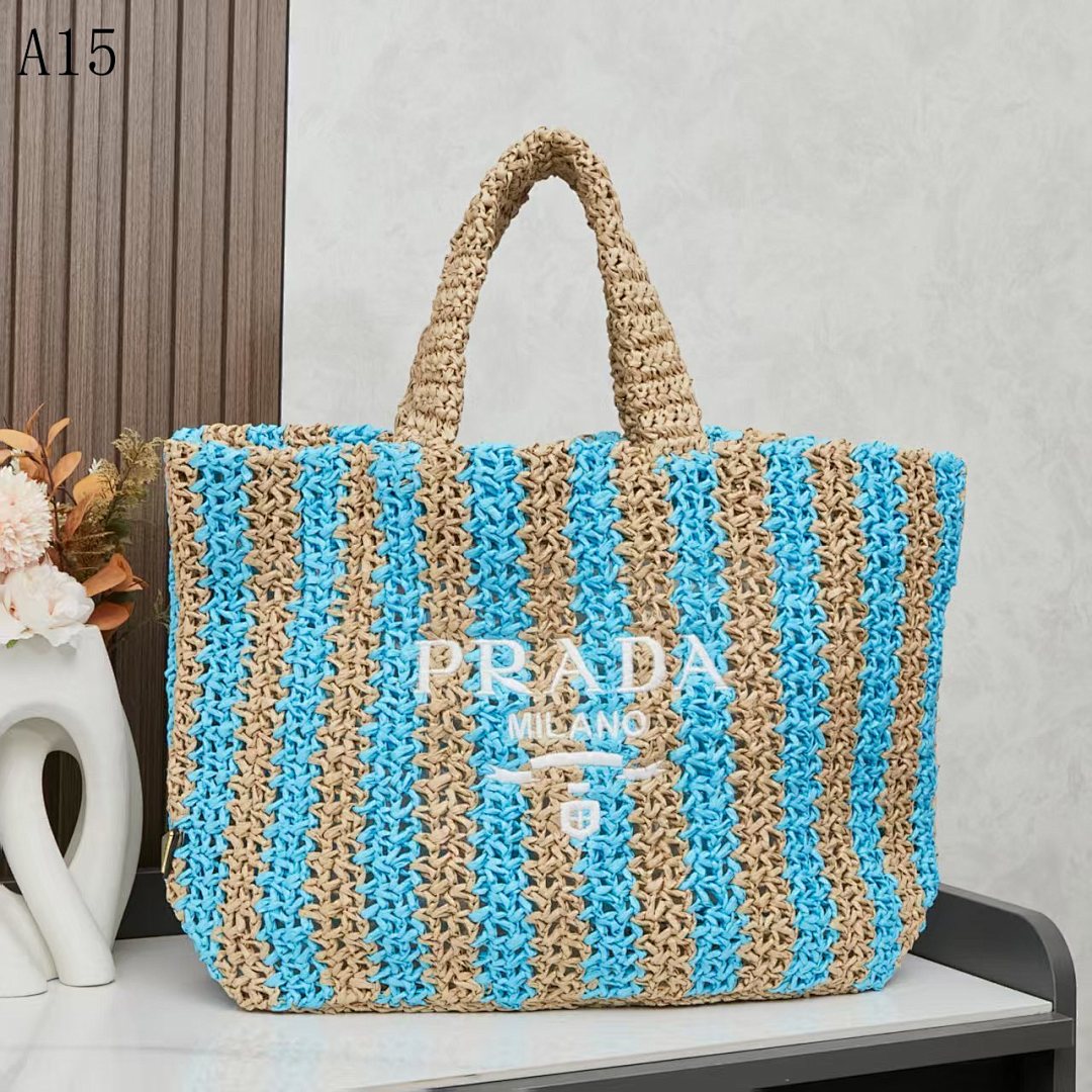 Pr4da Raffia Striped Tote Bag #1734 1 Pr4da Raffia Striped Tote Bag #1748