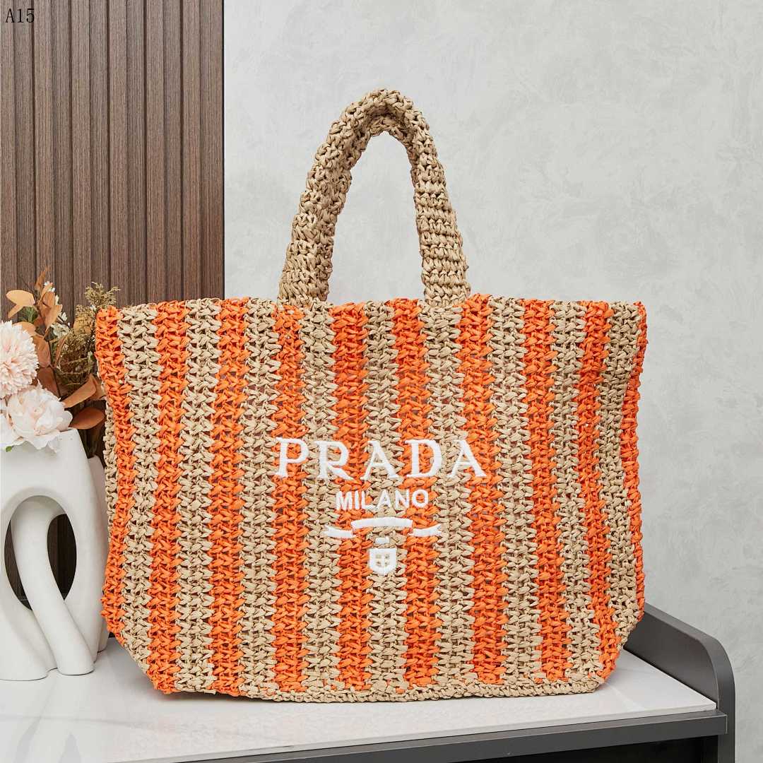 Pr4da Raffia Striped Tote Bag #1970 1 Pr4da Raffia Striped Tote Bag #1970