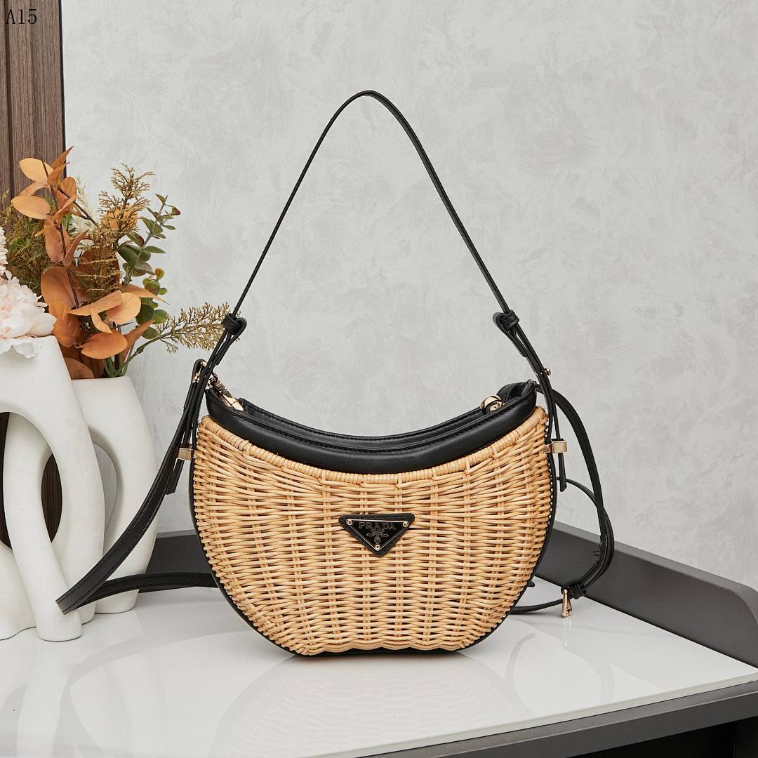 Pr4da Rattan Crescent Bag #1551