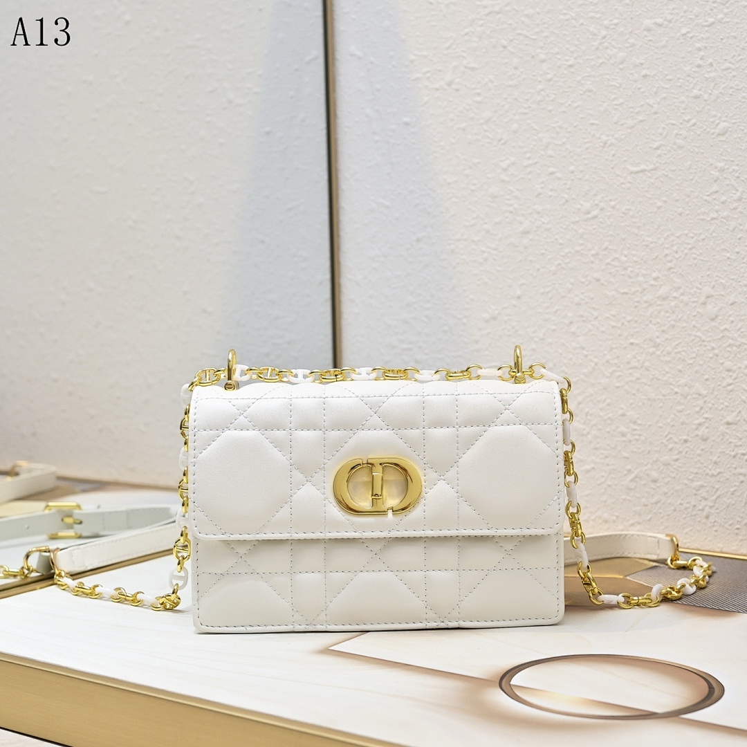 Diiior – Lady Diiior – White Quilted Leather Shoulder Bag #1197